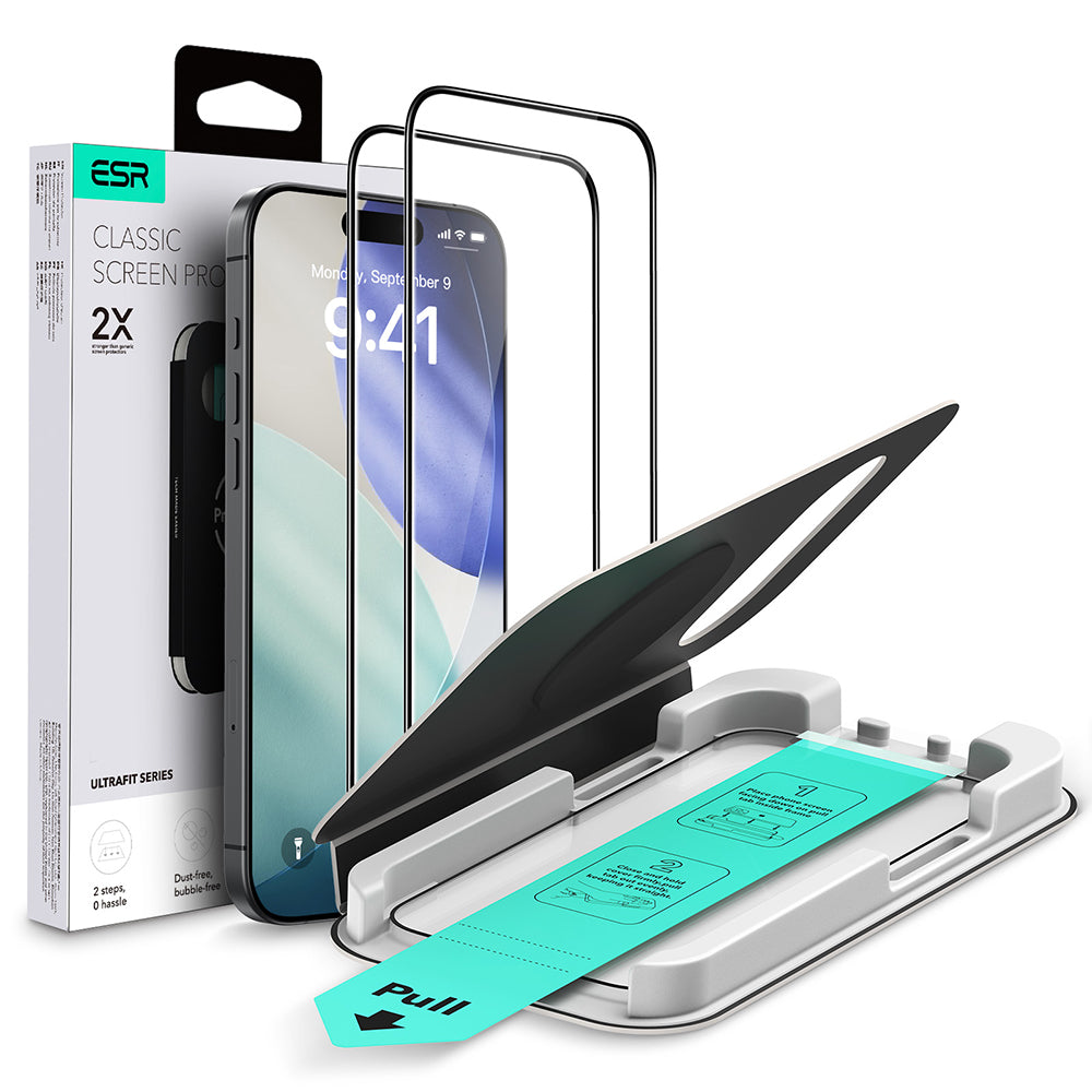 Zaščitna folija za zaslon ESR UltraFit Classic za Apple iPhone 18 Pro / 17 Pro, kaljeno steklo, polno lepilo, komplet 2 kosa, črna