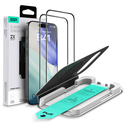 Zaščitna folija za zaslon ESR UltraFit Classic za Apple iPhone 18 Pro / 17 Pro, kaljeno steklo, polno lepilo, komplet 2 kosa, črna