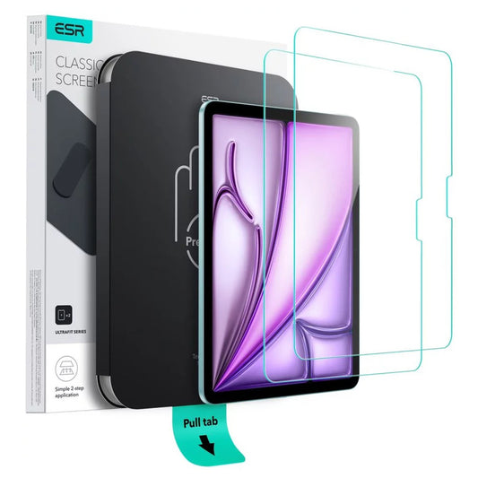 Zaščitna folija za zaslon ESR UltraFit za Apple iPad Air 13 (2025) / Air 13 (2024), Kaljeno steklo, Polno lepljenje, Komplet 2 kosa