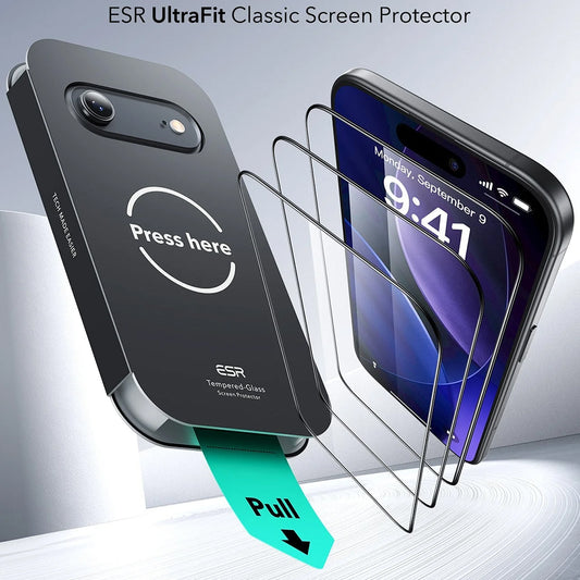 Zaščitna folija ESR UltraFit za zaslon Apple iPhone 17 Air, Kaljeno steklo, Polno lepljenje, Set 3 kosi