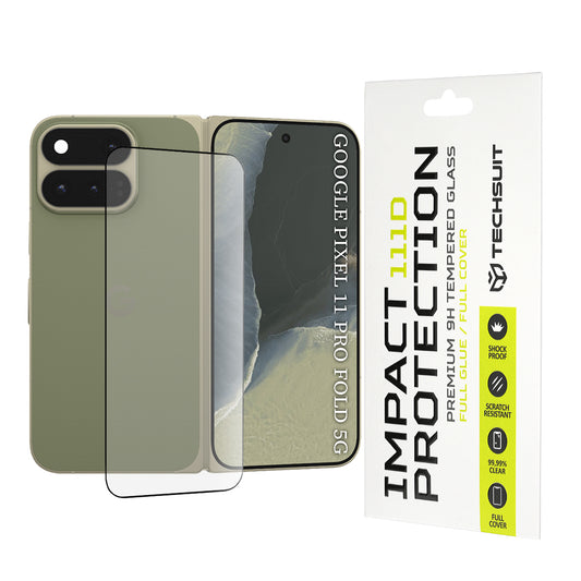 Zaščitna folija za zunanji zaslon Techsuit za Google Pixel 11 Pro Fold, kaljeno steklo, polno lepilo, 111D, črna
