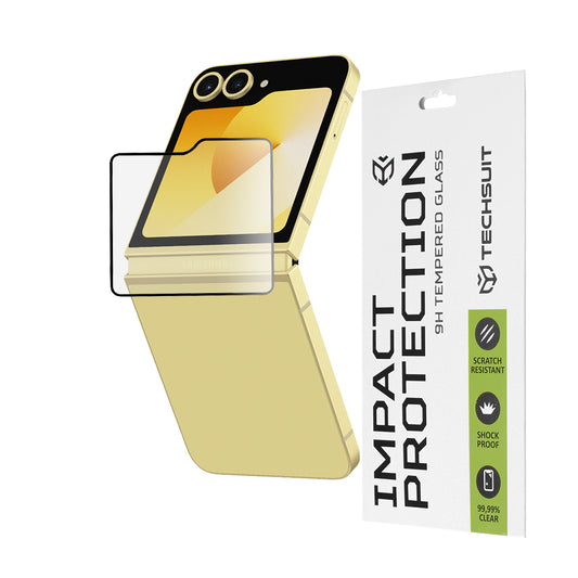 Zaščitna folija za zunanji zaslon Techsuit za Samsung Galaxy Z Flip6 F741, kaljeno steklo, polno lepilo, 111D, črna