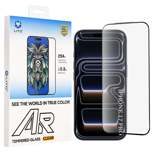 Zaščitna folija zaslona Lito AR SE za Apple iPhone 18 Pro / 17 Pro, kaljeno steklo, polno lepilo, črna