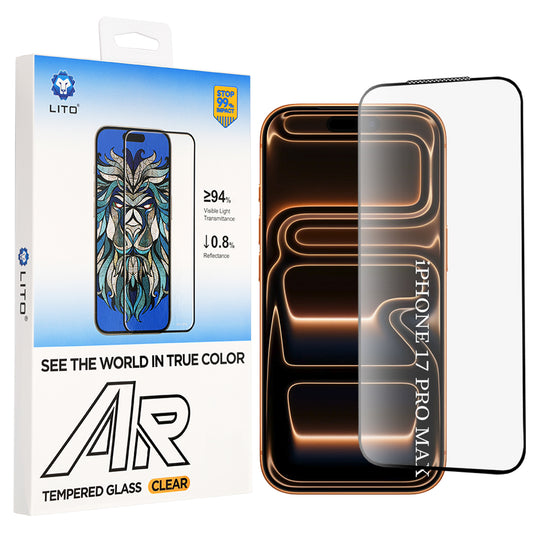 Zaščitna folija zaslona Lito AR SE za Apple iPhone 18 Pro Max / 17 Pro Max, kaljeno steklo, polno lepilo, črna