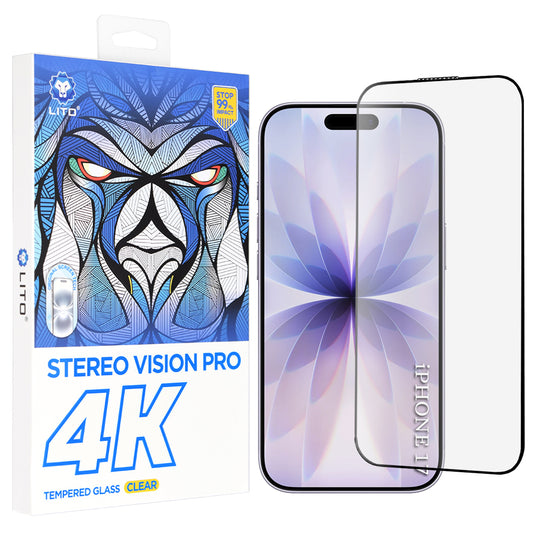 Zaščitna folija za zaslon Lito D+ Max 4K za Apple iPhone 17 / 16 Pro, Kaljeno steklo, Polno lepljenje, Črna