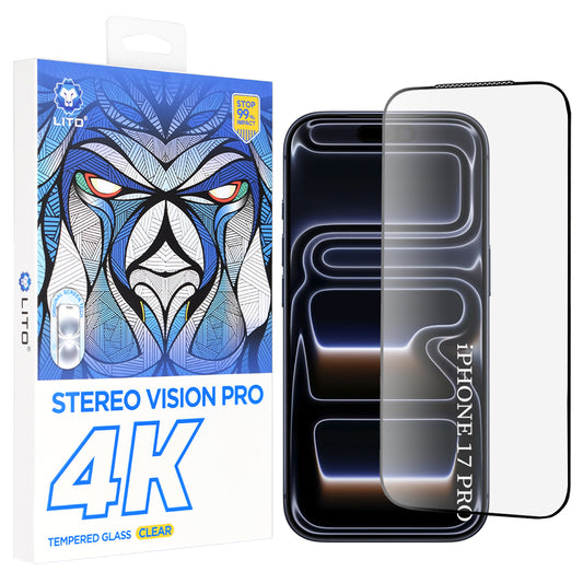 Zaščitna folija za zaslon Lito D+ Max 4K za Apple iPhone 17 Pro, Kaljeno steklo, Polno lepljenje, Črna