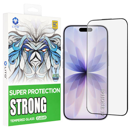 Zaščitna folija za zaslon Lito D+ Max Strong za Apple iPhone 17 / 16 Pro, Kaljeno steklo, Polno lepilo, Črna