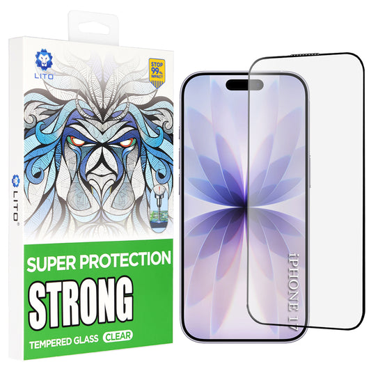 Zaščitna folija za zaslon Lito D+ Max Strong za Apple iPhone 17 / 16 Pro, Kaljeno steklo, Polno lepilo, Črna