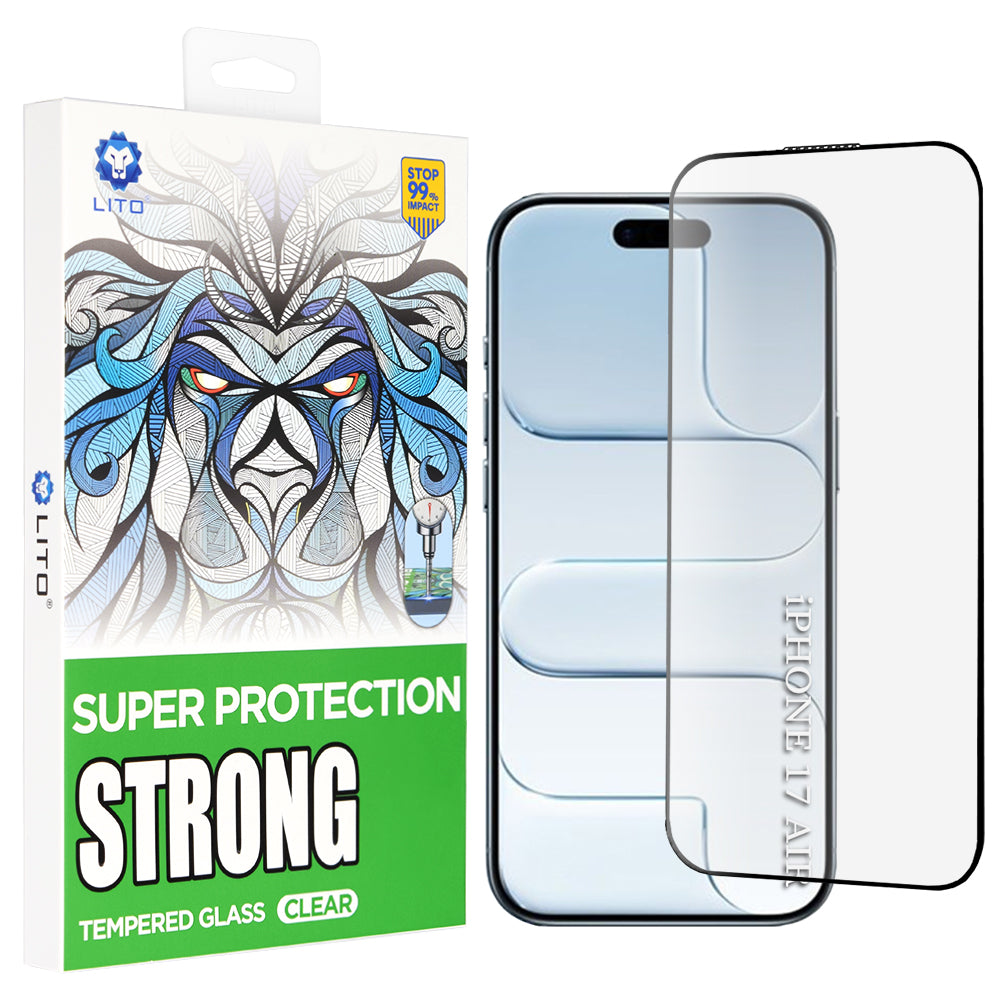 Zaščitna folija za zaslon Lito D+ Max Strong za Apple iPhone 17 Air, Kaljeno steklo, Polno lepilo, Črna