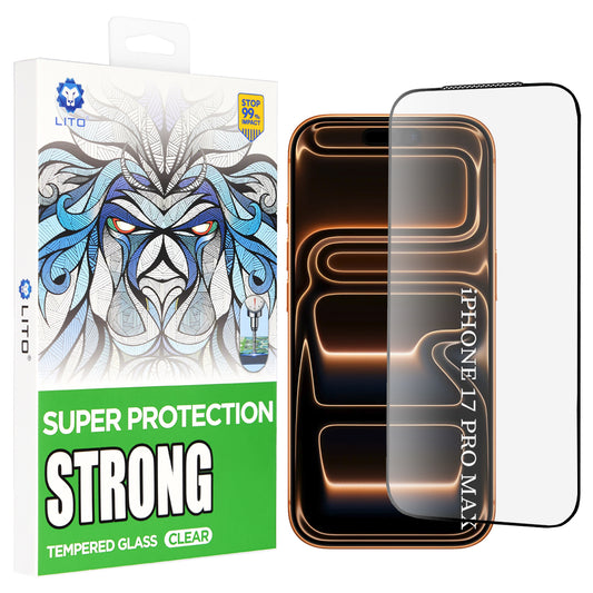 Zaščitna folija za zaslon Lito D+ Max Strong za Apple iPhone 17 Pro Max, Kaljeno steklo, Polno lepljivo, Črna