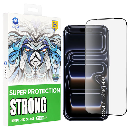Zaščitna folija za zaslon Lito D+ Max Strong za Apple iPhone 17 Pro, Kaljeno steklo, Polno lepilo, Črna