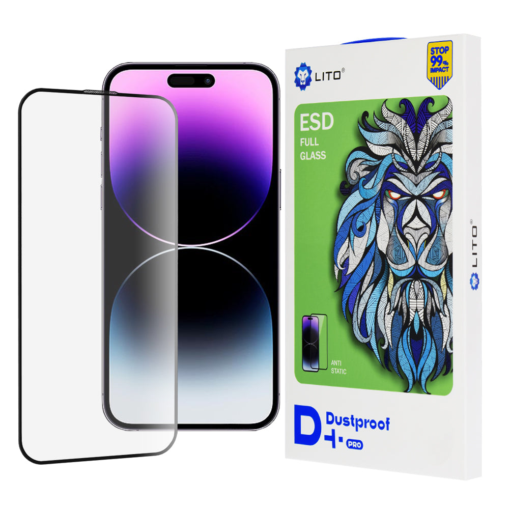 Zaščitna folija za zaslon Lito D+ Pro Dustproof za Apple iPhone 14 Pro Max, kaljeno steklo, polno lepilo, črna