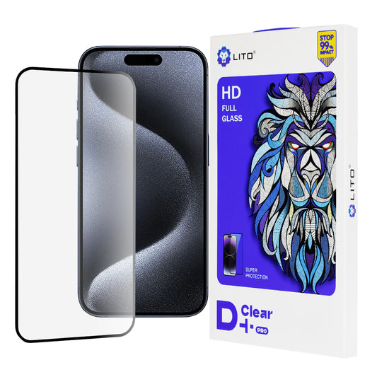 Zaščitna folija za zaslon Lito D+ Pro za Apple iPhone 15 Pro, kaljeno steklo, polno lepilo, črna