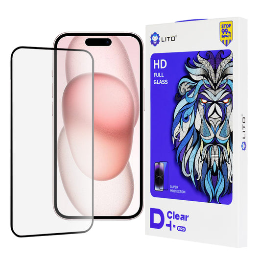 Zaščitna folija za zaslon Lito D+ Pro za Apple iPhone 15, kaljeno steklo, polno lepilo, črna