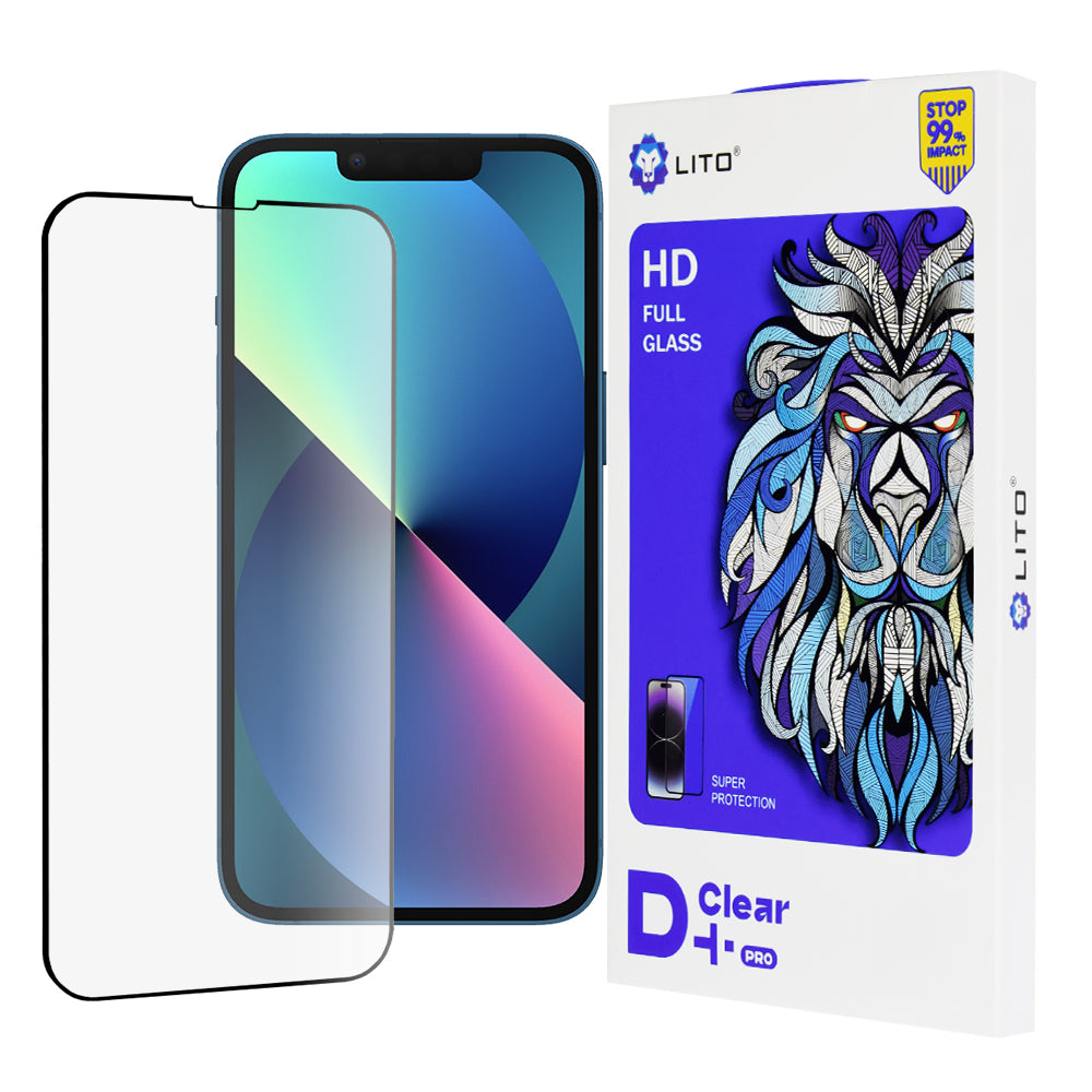 Zaščitna folija za zaslon Lito D+ Pro za Apple iPhone 17e / 16e / 14 / 13 Pro, kaljeno steklo, polno lepilo, črna