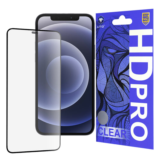 Zaščitna folija za zaslon Lito HD Pro Clear za Apple iPhone 12 / 12 Pro, kaljeno steklo, polno lepilo, črna