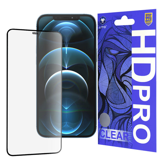 Zaščitna folija za zaslon Lito HD Pro Clear za Apple iPhone 12 Pro Max, kaljeno steklo, polno lepilo, črna