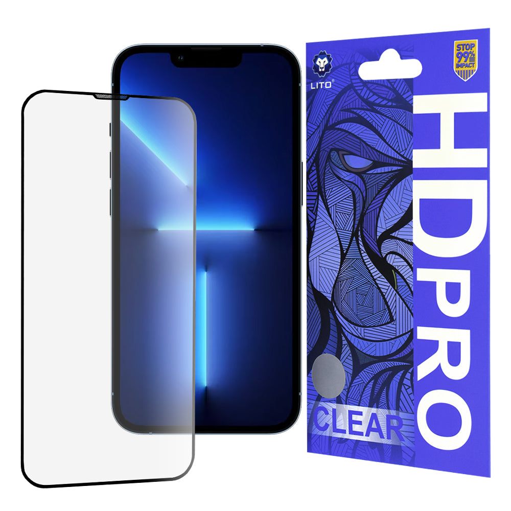 Zaščitna folija za zaslon Lito HD Pro Clear za Apple iPhone 14 Plus / 13 Pro Max, kaljeno steklo, polno lepilo, črna