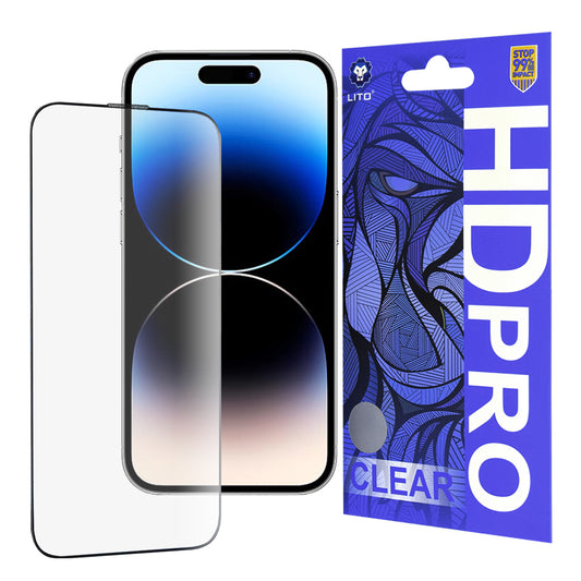 Zaščitna folija za zaslon Lito HD Pro Clear za Apple iPhone 14 Pro, kaljeno steklo, polno lepilo, črna