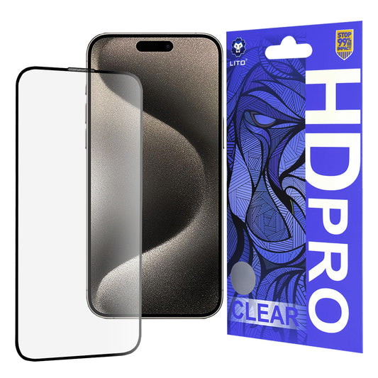 Zaščitna folija za zaslon Lito HD Pro Clear za Apple iPhone 15 Pro Max, kaljeno steklo, polno lepilo, črna