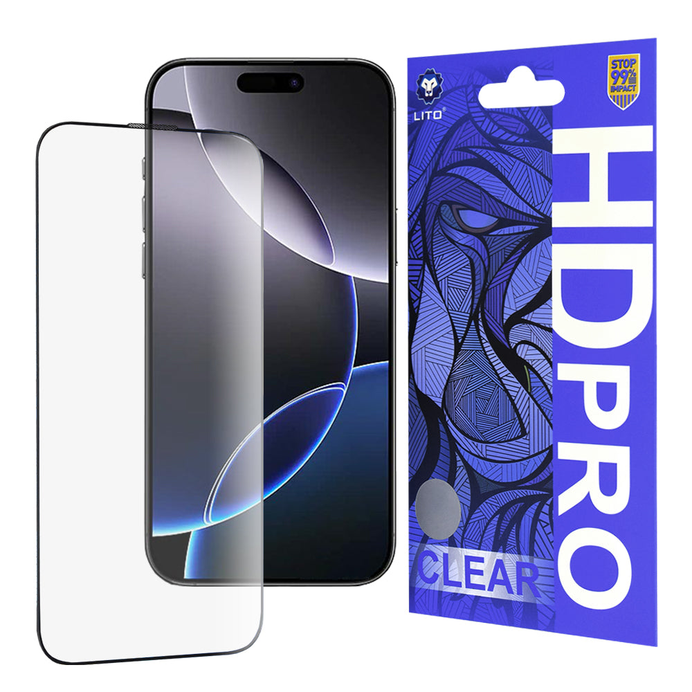 Zaščitna folija za zaslon Lito HD Pro Clear za Apple iPhone 16 Pro Max, kaljeno steklo, polno lepilo, črna