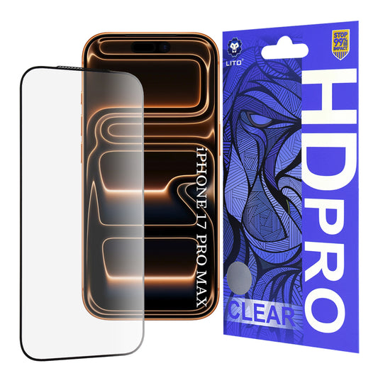 Zaščitna folija za zaslon Lito HD Pro Clear za Apple iPhone 17 Pro Max, Kaljeno steklo, Polno lepljivo, Črna