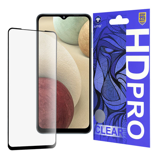 Zaščitna folija za zaslon Lito HD Pro Clear za Samsung Galaxy F12 F127 / A12 Nacho A127 / M02 M022, kaljeno steklo, polno lepilo, črna