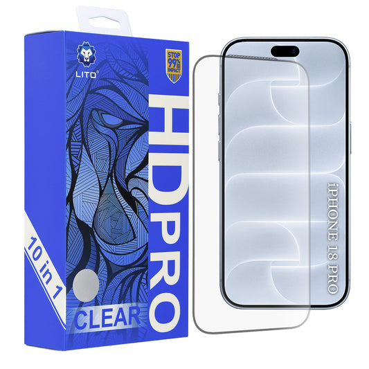 Zaščitna folija za zaslon Lito HD Pro za Apple iPhone 18 Pro / 17 Pro, kaljeno steklo, lepilo po celotni površini, komplet 10 kosov, črna