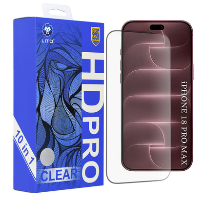 Zaščitna folija za zaslon Lito HD Pro za Apple iPhone 18 Pro Max / 17 Pro Max, kaljeno steklo, lepilo po celotni površini, komplet 10 kosov, črna