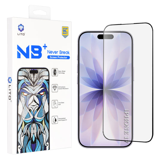 Zaščitna folija za zaslon Lito NB za Apple iPhone 17 / 16 Pro, Kaljeno steklo, Polno lepljenje, Črna