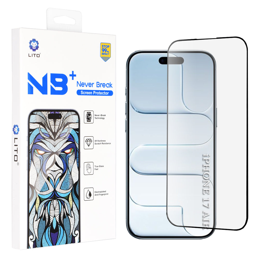 Zaščitna folija za zaslon Lito NB za Apple iPhone 17 Air, Kaljeno steklo, Polno lepilo, Črna