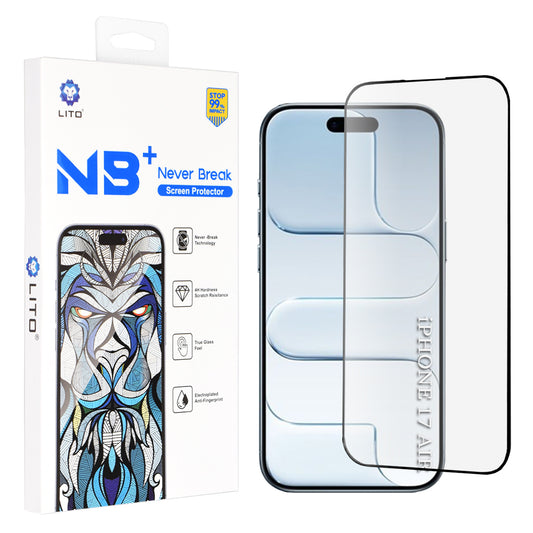 Zaščitna folija za zaslon Lito NB za Apple iPhone 17 Air, Kaljeno steklo, Polno lepilo, Črna