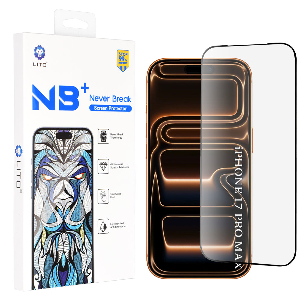 Zaščitna folija za zaslon Lito NB za Apple iPhone 17 Pro Max, Kaljeno steklo, Polno lepljivo, Črna