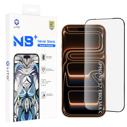 Zaščitna folija za zaslon Lito NB za Apple iPhone 17 Pro Max, Kaljeno steklo, Polno lepljivo, Črna