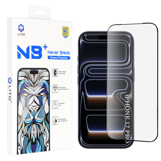 Zaščitna folija za zaslon Lito NB za Apple iPhone 17 Pro, Kaljeno steklo, Polno lepljenje, Črna