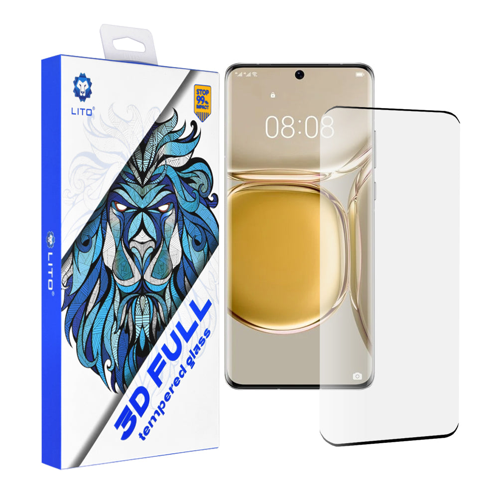 Zaščitna folija za zaslon Lito za Huawei P50 Pro, kaljeno steklo, polno lepilo, 3D, črna