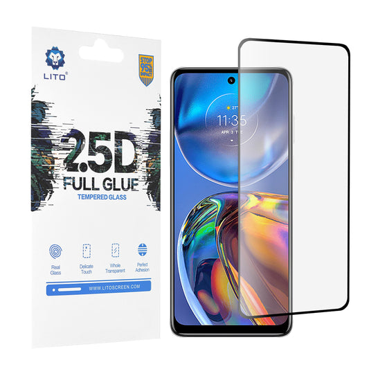 Zaščitna folija zaslona Lito za Motorola Moto E32s / E32, kaljeno steklo, polno lepilo, 2.5D, črna