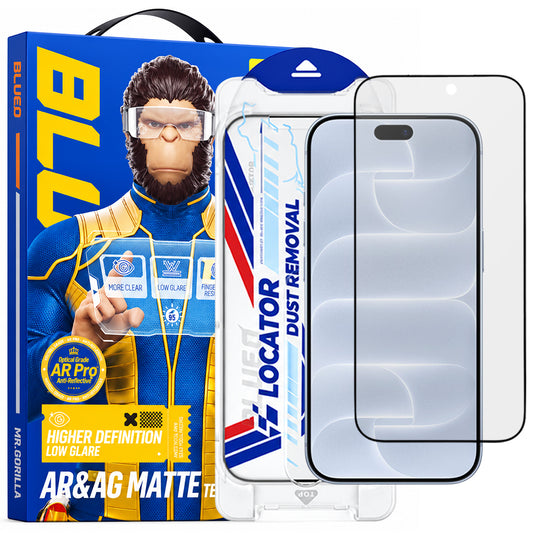 Zaščitna folija za zaslon Matte Blueo Anti Reflective Applicator Pro za Apple iPhone 18 Pro, kaljeno steklo, lepilo po celotni površini, črna