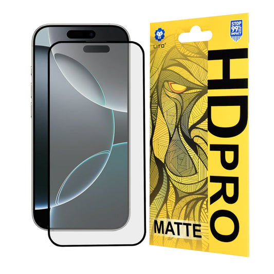 Mat zaščitna folija za zaslon Lito HD Pro za Apple iPhone 16 Pro, kaljeno steklo, polno lepilo, črna