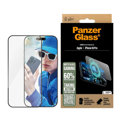 Zaščitna folija za zaslon Matte PanzerGlass Ultra-Wide Fit Gaming za Apple iPhone 16 Pro, Kaljeno steklo, Polno lepljenje, Črna