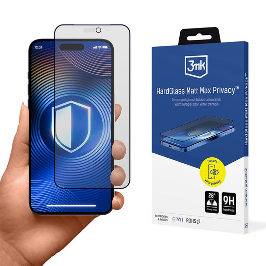 Zaščitna mat folija za zaslon Privacy 3MK Max za Apple iPhone 18 Pro Max, kaljeno steklo, popolno lepilo