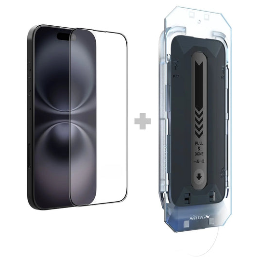 Zaščitna folija za zaslon Nillkin CP+ Pro z aplikatorjem za Apple iPhone 16, kaljeno steklo, polno lepilo, črna