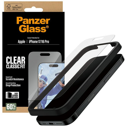 Zaščitna folija za zaslon PanzerGlass Classic Fit EasyAligner za Apple iPhone 17 / 16 Pro, Kaljeno steklo, Polno lepilo