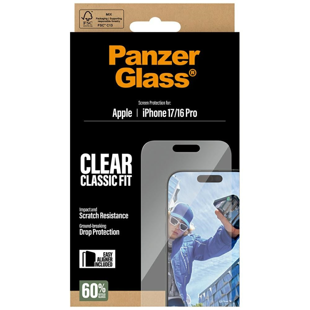 Zaščitna folija za zaslon PanzerGlass Classic Fit EasyAligner za Apple iPhone 17 / 16 Pro, Kaljeno steklo, Polno lepilo