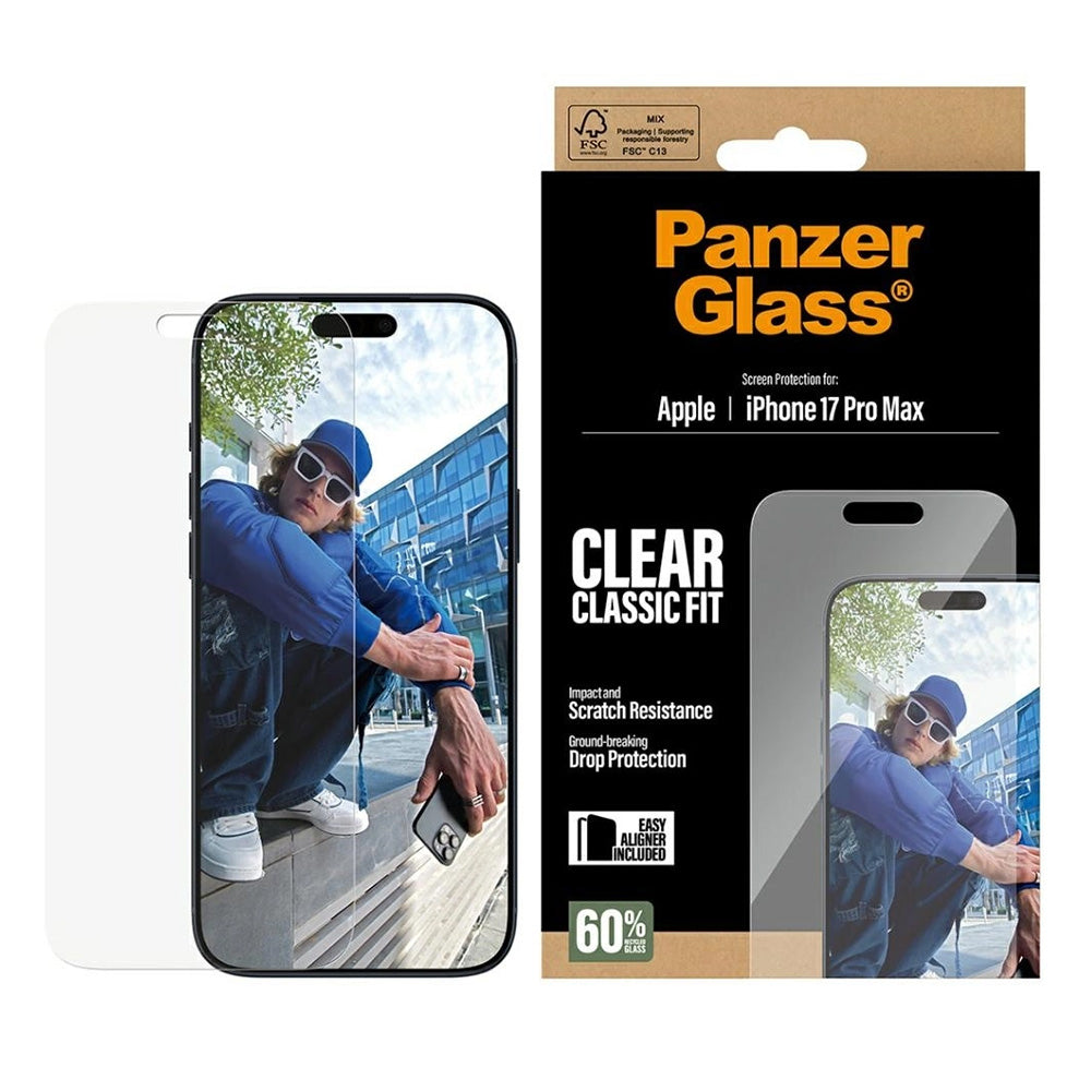 PanzerGlass Classic Fit EasyAligner Screen Protector for Apple iPhone 17 Pro Max, Tempered Glass, Full Glue