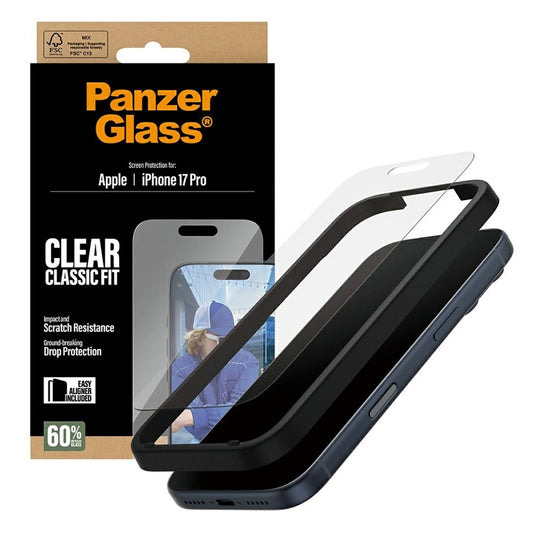 Zaščitna folija za zaslon PanzerGlass Classic Fit EasyAligner za Apple iPhone 17 Pro, Kaljeno steklo, Polno lepljenje
