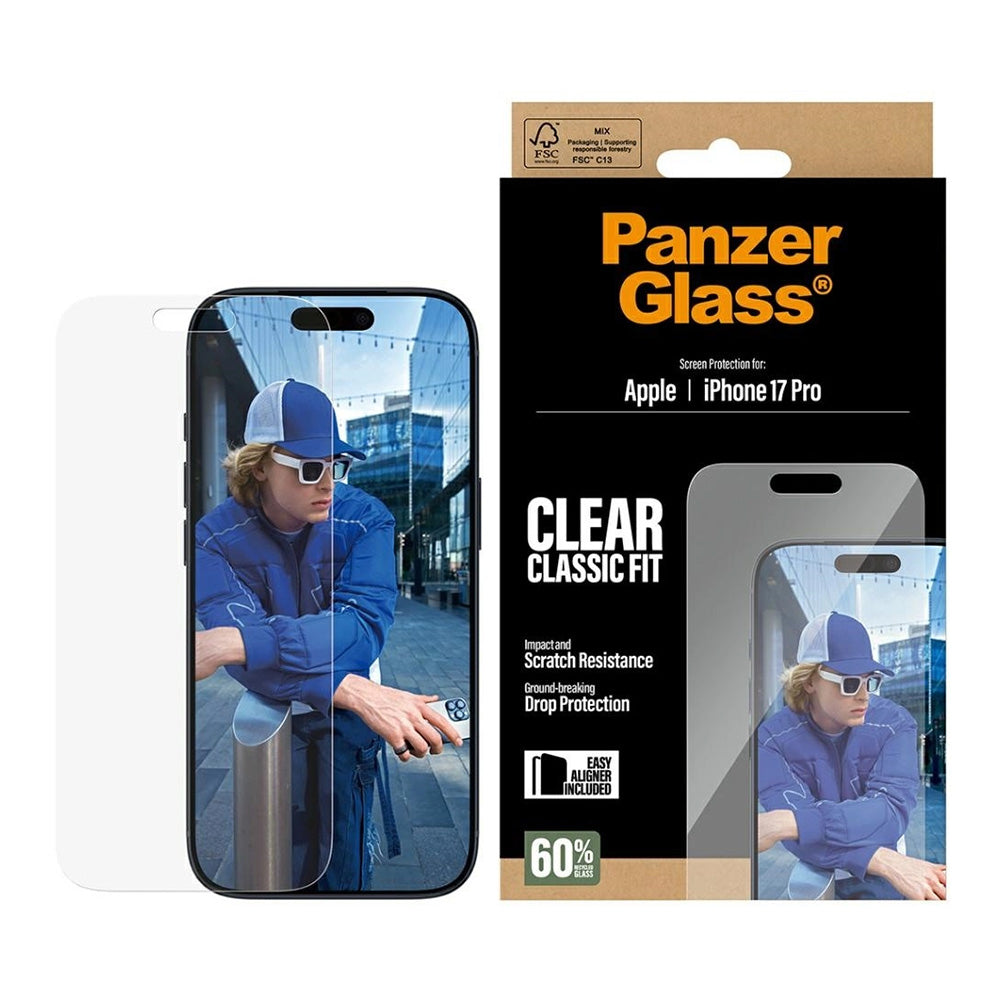 Zaščitna folija za zaslon PanzerGlass Classic Fit EasyAligner za Apple iPhone 17 Pro, Kaljeno steklo, Polno lepljenje