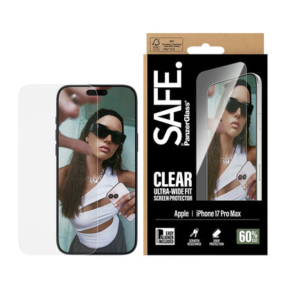 Zaščitna folija za zaslon PanzerGlass Safe. Ultra-Wide Fit EasyAligner za Apple iPhone 17 Pro Max, Kaljeno steklo, Full Glue.