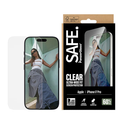 Zaščitna folija za zaslon PanzerGlass Safe. Ultra-Wide Fit EasyAligner za Apple iPhone 17 Pro, Kaljeno steklo, Full Glue.