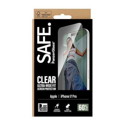 Zaščitna folija za zaslon PanzerGlass Safe. Ultra-Wide Fit EasyAligner za Apple iPhone 17 Pro, Kaljeno steklo, Full Glue.